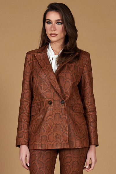  D'arienzo Blazer Cuir Marron à Double Boutonnage Python Print 