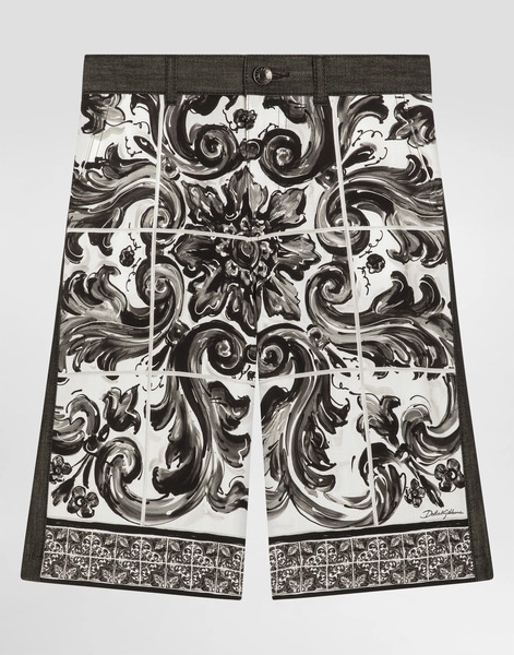  Dolce & Gabbana Bermuda En Denim à Imprimé Majoliques - Homme Pantalons Et Shorts Multicolore 5 Years 