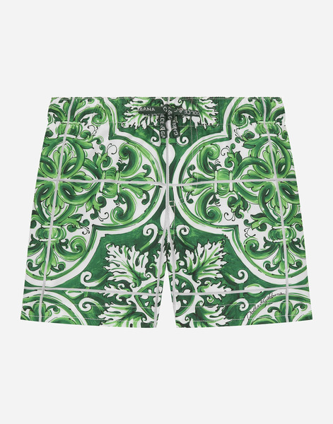  Dolce & Gabbana Boxer De Bain En Nylon à Imprimé Majoliques Vertes - Homme Vêtements De Plage Imprimé 18/24 