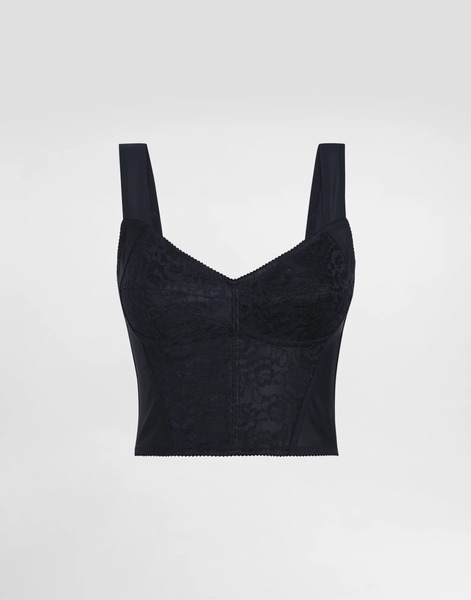  Dolce & Gabbana Bustier Style Corset En Tissu Façon Gaine Jacquard Et Dentelle - Femme Tops Et Chemisiers Noir 36 