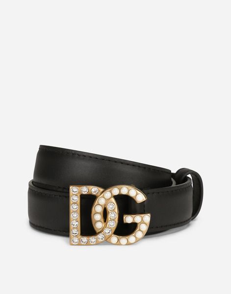  Dolce & Gabbana Calfskin Belt With Dg Logo With Rhinestones And Pearls - Femme Ceintures Multicolore Cuir 80 