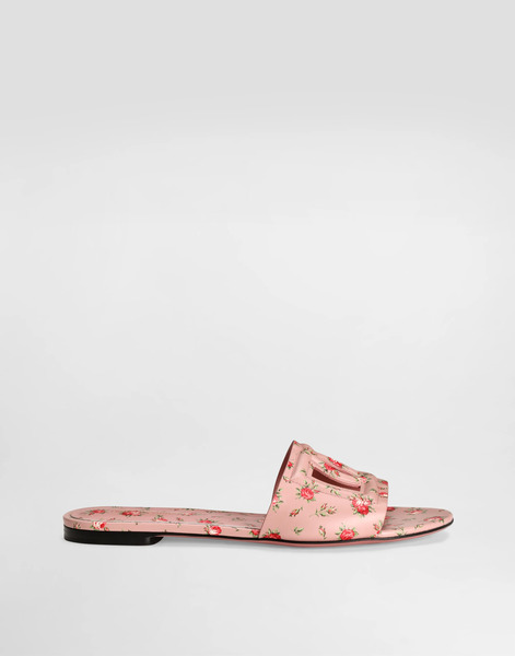  Dolce & Gabbana Calfskin Flat Slippers With Little Roses Print - Femme Mules Et Sabots Multicolor 37 