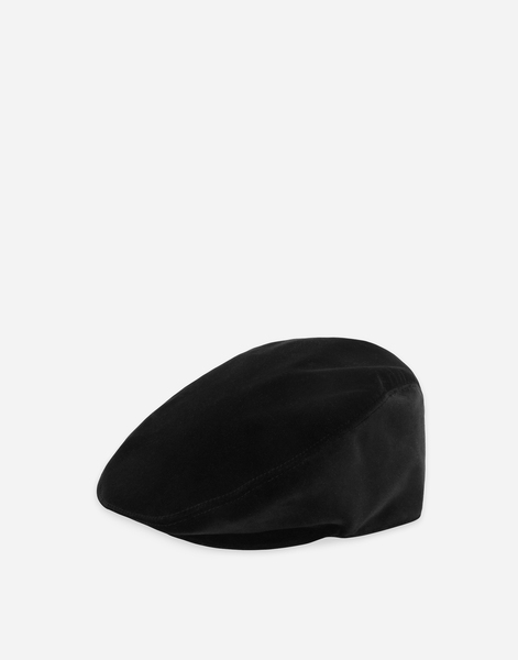  Dolce & Gabbana Casquette Plate En Velours Stretch Avec Plaquette à Logo - Homme Chapeaux Et Gants Noir Tissu 57 
