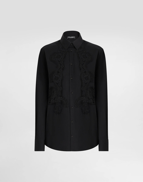  Dolce & Gabbana Chemise En Popeline De Coton Avec Intarsia En Dentelle - Femme Tops Et Chemisiers Noir 38 
