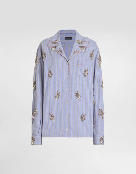  Dolce & Gabbana Cotton Shirt With Crystal Flower Embroidery - Femme Tops Et Chemisiers Multicolore 40 