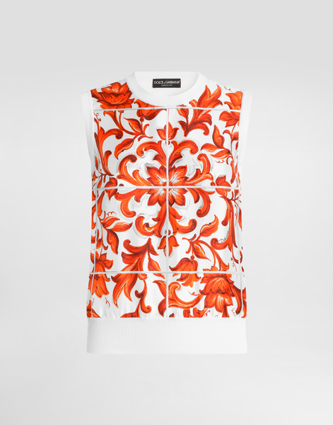  Dolce & Gabbana Débardeur En Soie Et Twill à Imprimé Majolique - Femme T-shirts Et Sweatshirts Multicolor 42 