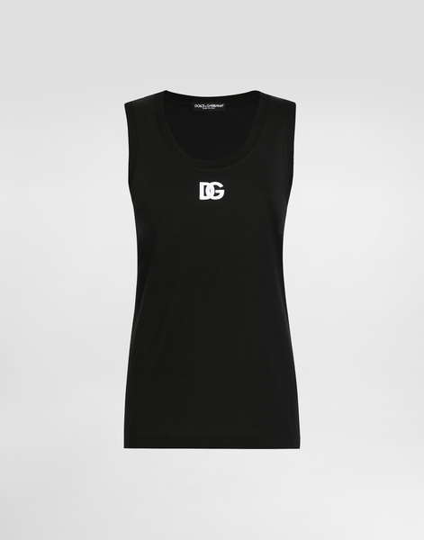  Dolce & Gabbana Débardeur Oversize En Jersey Avec Logo Dg Brodé - Femme T-shirts Et Sweatshirts Noir 40 