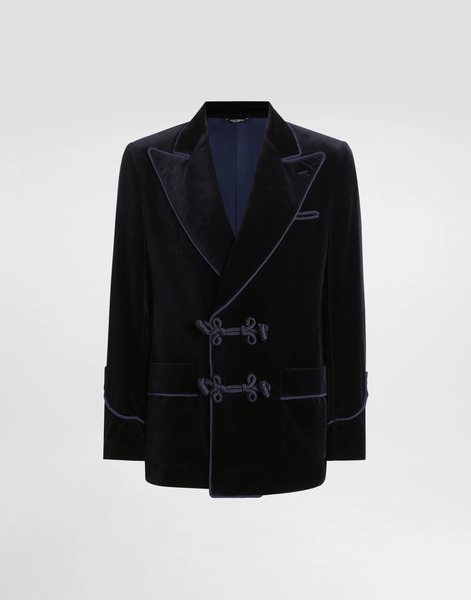  Dolce & Gabbana Double-breasted Sicilia-light Jacket In Smooth Velvet - Homme Costumes Et Blazers Bleu 48 