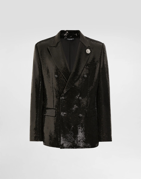  Dolce & Gabbana Double-breasted Sicilia Light Jacket With Sequins - Homme Costumes Et Blazers Noir Paillettes 48 