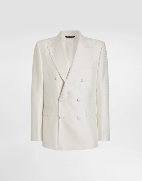  Dolce & Gabbana Double-breasted Sicilia Light Jacquard Jacket With Micro Pattern - Homme Costumes Et Blazers Blanc 48 