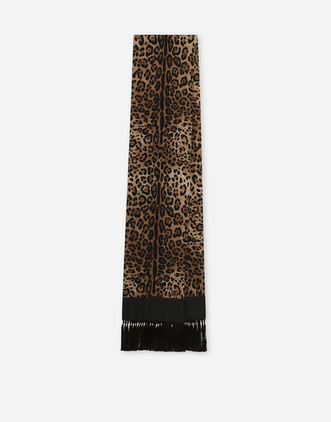  Dolce & Gabbana écharpe Frangée En Soie Imprimée Léopard - Homme Echarpes Et Foulards Imprim� Animalier Coton Onesize 