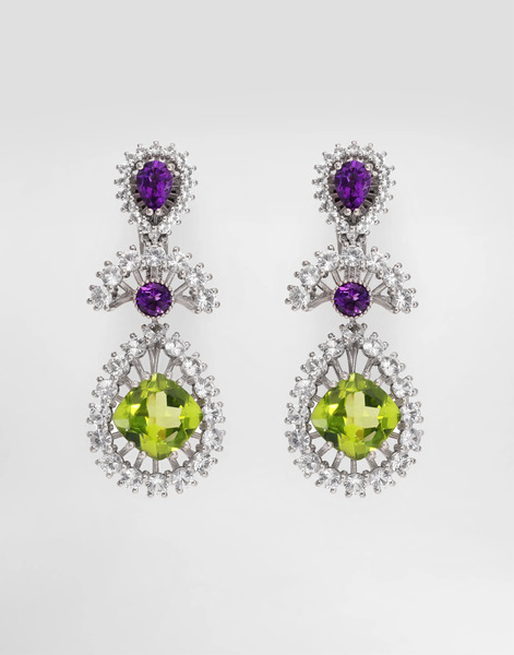  Dolce & Gabbana Eleganza Earrings 18-carat White Gold, Amethysts, Peridots, And Sapphires - Femme Boucles D'oreilles Blanc Onesize 