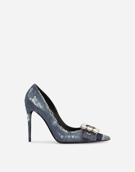  Dolce & Gabbana Escarpins En Patchwork De Denim Avec Boucle En Strass - Femme Escarpins Et Slingbacks Bleu Denim 36 