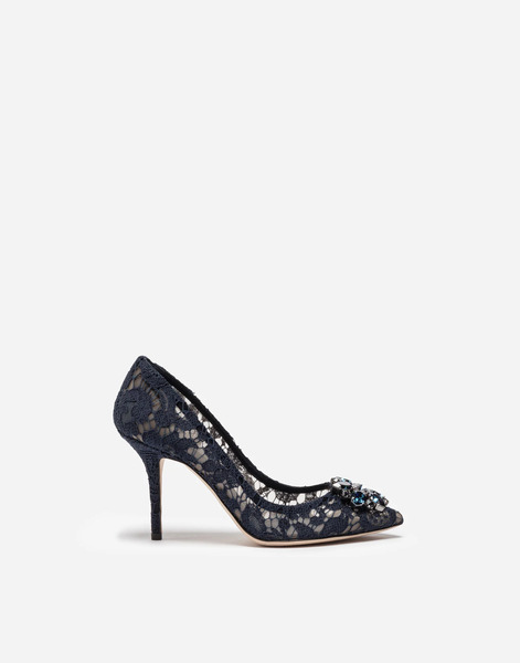  Dolce & Gabbana Escarpins Rainbow En Dentelle Avec Broche - Femme Escarpins Et Slingbacks Bleu Nuit Dentelle 36 