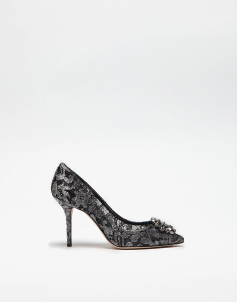  Dolce & Gabbana Escarpins Rainbow En Dentelle Lurex Avec Broche - Femme Escarpins Et Slingbacks Gris 36 