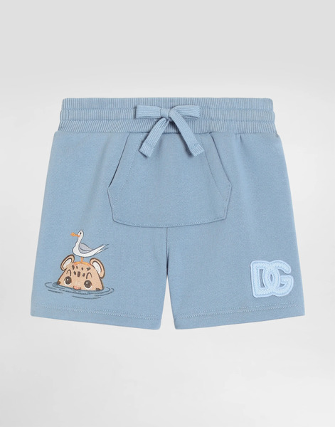  Dolce & Gabbana Fleece Bermuda Shorts With Leopard Print And Dg Logo - Homme Pantalons Et Shorts Blue 9/12 Months 