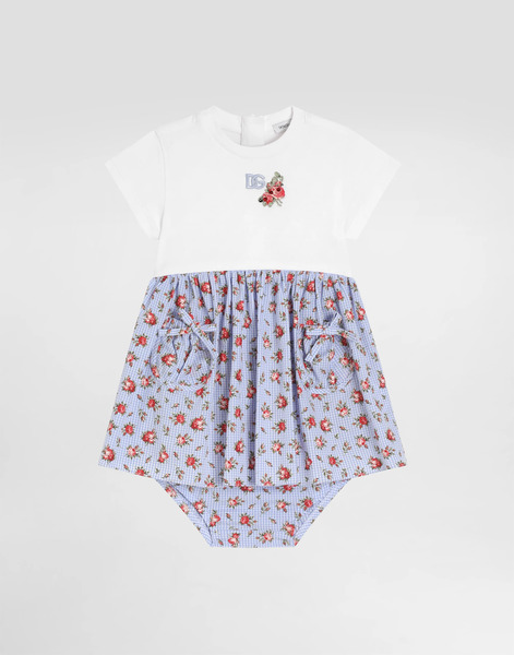  Dolce & Gabbana Floral-print Jersey And Poplin Dress With Dg Embroidery - Femme Robes Multicolore 18/24 Months 