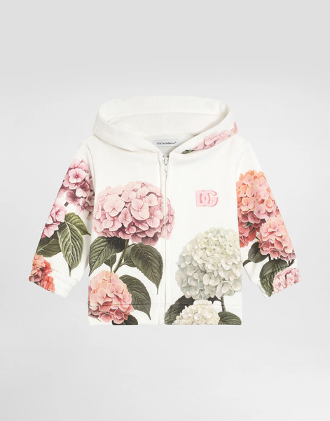  Dolce & Gabbana Hooded Sweatshirt With Hydrangea Print And Patch - Femme Manteaux Et Hauts Blanc 18/24 Months 
