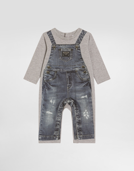  Dolce & Gabbana Jersey Romper With Denim-effect Print - Homme Lots Cadeaux Et Bodys Multicolore 0/3 Months 