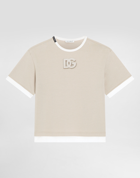  Dolce & Gabbana Jersey T-shirt With Embroidered Dg Appliqué - Homme T-shirts Et Sweat-shirts Beige 4 Years 