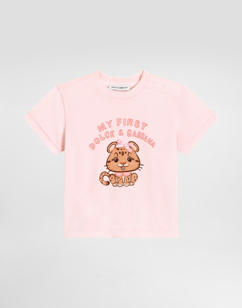  Dolce & Gabbana Jersey T-shirt With Leopard Print And Bow - Femme Manteaux Et Hauts Pink 18/24 Months 