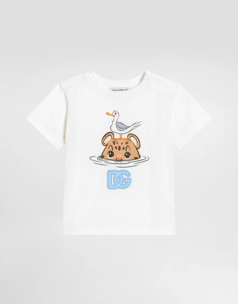  Dolce & Gabbana Jersey T-shirt With Leopard Print And Dg Patch - Homme Manteaux Et Hauts Blanc 6/9 Months 