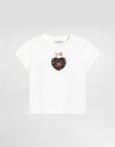  Dolce & Gabbana Jersey T-shirt With Leopard Print And Glitter - Femme Manteaux Et Hauts Blanc 3/6 Months 