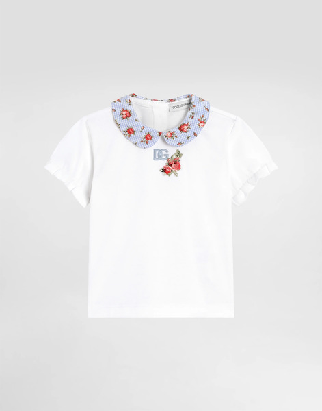  Dolce & Gabbana Jersey T-shirt With Printed Collar And Patch - Femme Manteaux Et Hauts Blanc 12/18 Months 