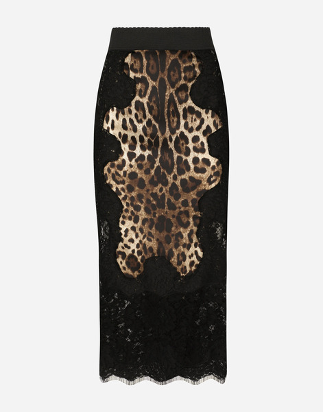 Dolce & Gabbana Jupe Mi-longue En Satin à Imprimé Léopard Et Empiècements En Dentelle - Femme Jupes Imprim� Animalier Coton 38 