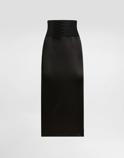  Dolce & Gabbana Jupe Mi-longue En Satin Avec Détail De Ceinture Façon Corset - Femme Jupes Noir Satin 38 