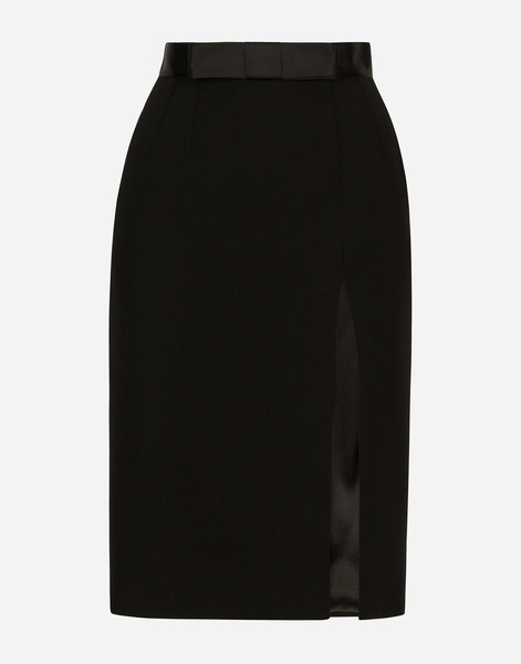  Dolce & Gabbana Jupe Midi Fourreau Fendue En Laine Avec Fine Ceinture En Satin - Femme Jupes Noir Laine 38 