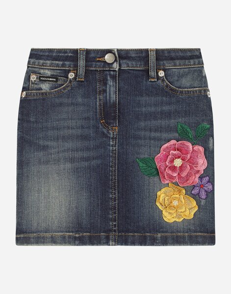  Dolce & Gabbana Jupe 5 Poches En Denim Avec Fleurs En 3d Et Plaquette à Logo - Femme Pantalons Et Jupes Bleu 5 Years 