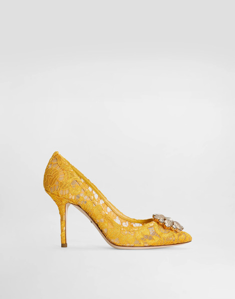  Dolce & Gabbana Lace Rainbow Pumps With Brooch Detailing - Femme Escarpins Et Slingbacks Moutarde Dentelle 38 