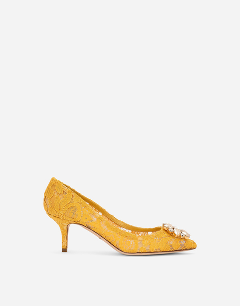  Dolce & Gabbana Lace Rainbow Pumps With Brooch Detailing - Femme Escarpins Et Slingbacks Moutarde Dentelle 36.5 