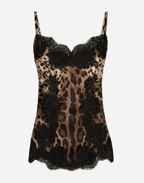  Dolce & Gabbana Leopard-print Satin Top With Lace Inlay - Femme Tops Et Chemisiers Imprim� Animalier Coton 42 