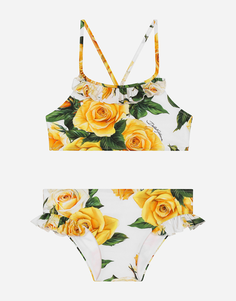  Dolce & Gabbana Maillot Deux Pièces En Tissu Indémaillable à Imprimé Roses Jaunes - Femme Mode De Plage Imprimé 13 Years 