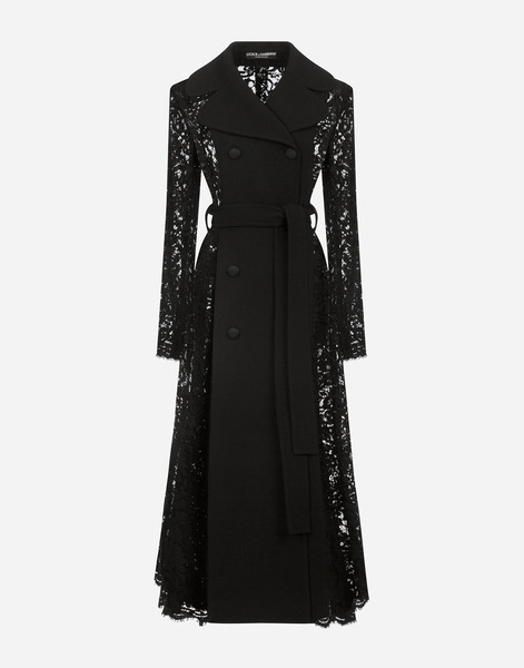  Dolce & Gabbana Manteau Croisé En Crêpe Et Dentelle Avec Ceinture - Femme Manteaux Et Blousons Noir 40 