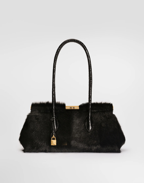  Dolce & Gabbana Marlene Handbag In Kid Leather And Polished Crocodile - Femme Sacs à épaule Et à Bandoulière Noir Onesize 