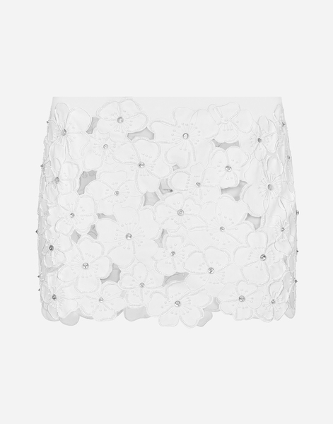  Dolce & Gabbana Mini-jupe En Coton Avec Broderie Florale Et Strass Décoratifs - Femme Jupes Blanc 44 