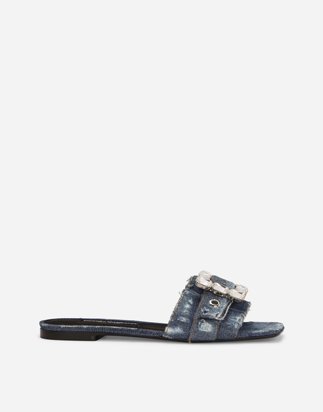  Dolce & Gabbana Mules En Patchwork De Denim Avec Boucle En Strass - Femme Mules Et Sabots Bleu Denim 37.5 