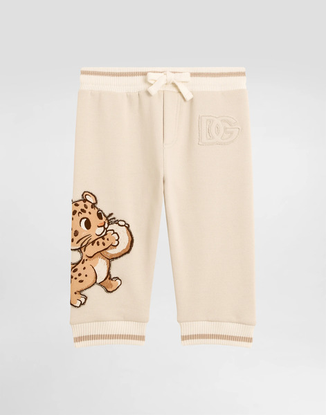  Dolce & Gabbana Oversized Fleece Trousers With Dg Patch And Leopard Print - Homme Pantalons Et Shorts Beige 12/18 Months 
