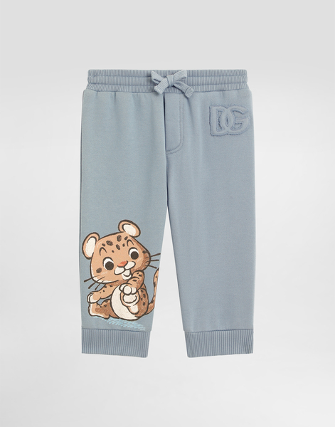  Dolce & Gabbana Oversized Fleece Trousers With Leopard Print And Dg Patch - Homme Pantalons Et Shorts Blue 18/24 Months 