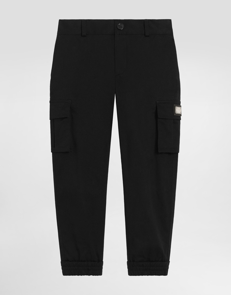 Dolce & Gabbana Pantalon Cargo En Gabardine Avec Plaquette Métallique à Logo - Homme Pantalons Et Shorts Noir 12+ Years 