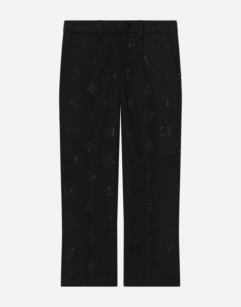  Dolce & Gabbana Pantalon Classique En Laine Avec Logo En Strass Thermocollants All-over - Homme Pantalons Et Shorts Noir Coton 6 Years 