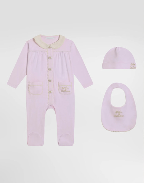 Dolce & Gabbana 3-piece Gift Set In Interlock And Linen - Femme Lots Cadeaux Et Bodys Rose 0/3 Months 