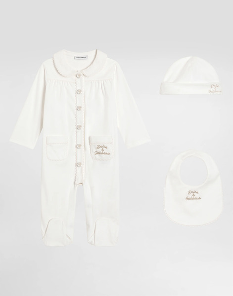  Dolce & Gabbana 3-piece Gift Set In Interlock And Linen With Embroidery - Femme Lots Cadeaux Et Bodys Multicolore 9/12 Months 