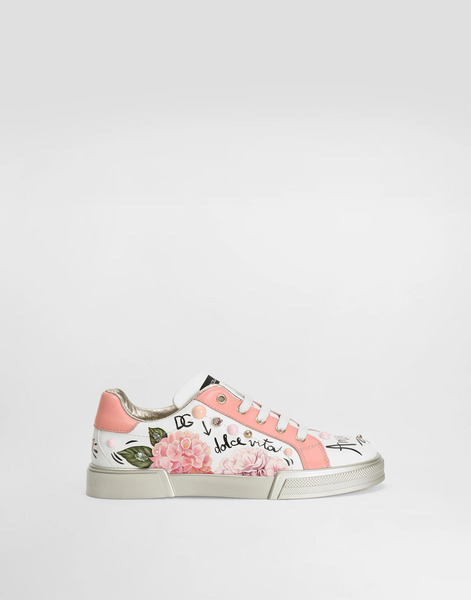  Dolce & Gabbana Portofino Light Calfskin Sneakers With Embroidery - Femme Chaussures (27-40) Blanc 30 