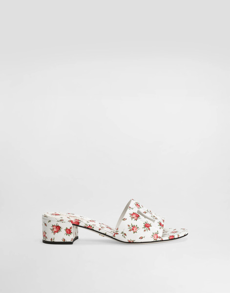  Dolce & Gabbana Printed Calfskin Mules With Little Roses Print - Femme Mules Et Sabots Multicolor 37.5 