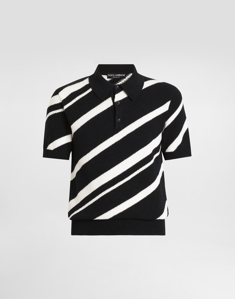  Dolce & Gabbana Pull Polo En Coton à Manches Courtes Et Rayures En Intarsia - Homme Pulls Multicolore 46 
