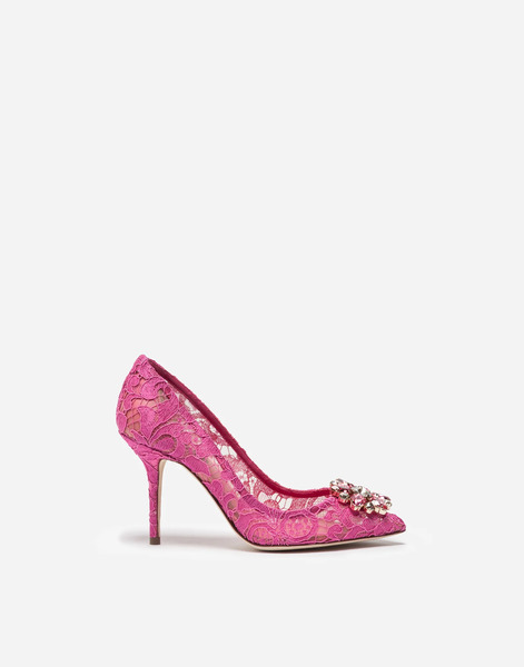  Dolce & Gabbana Pump In Taormina Lace With Crystals - Femme Escarpins Et Slingbacks Fuchsia Dentelle 37 